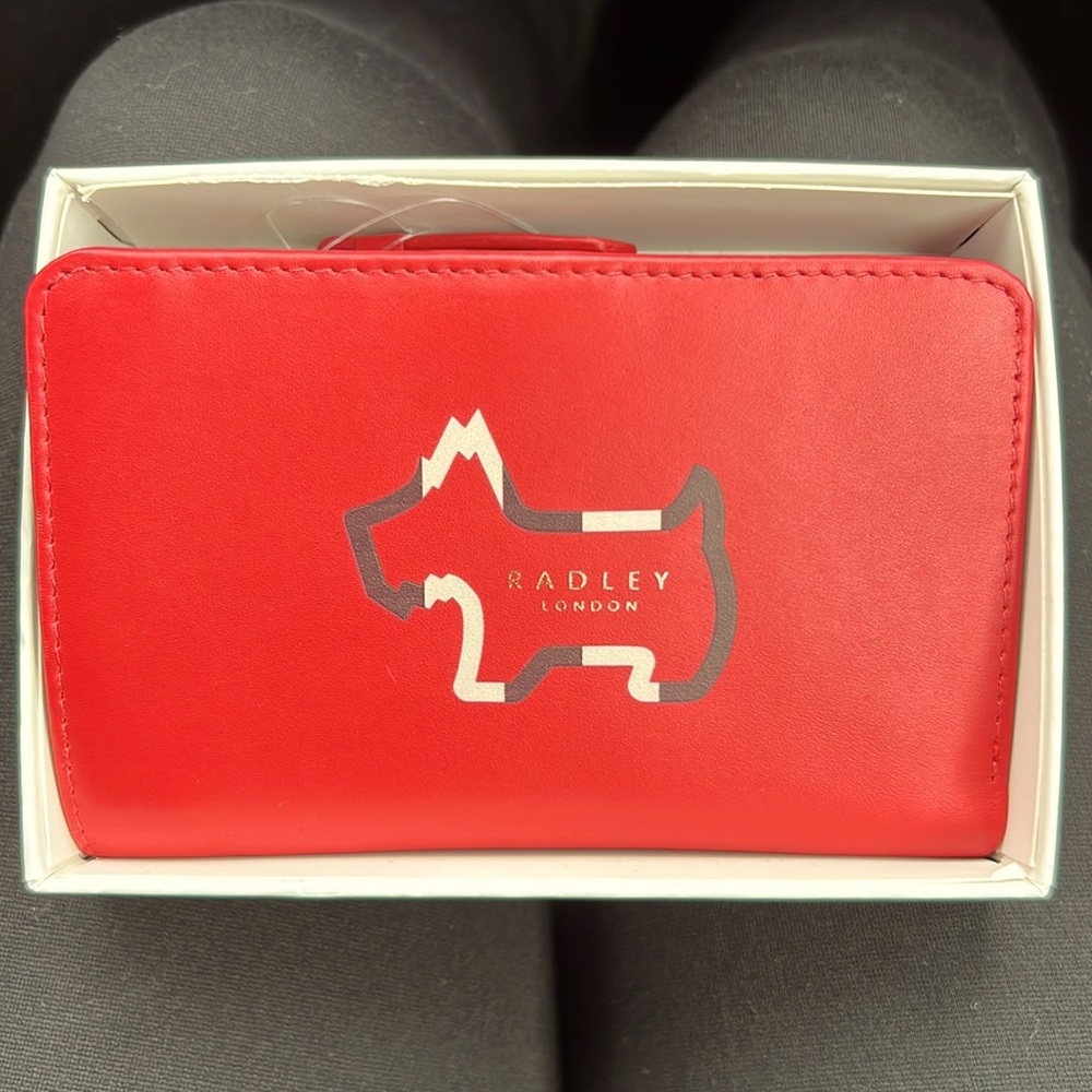 Radley London Shadow Stripe Red Leather Medium Bifold Wallet NWT